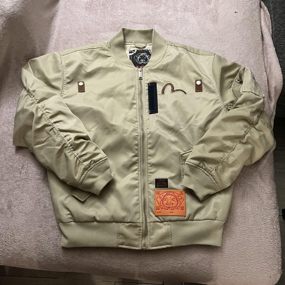 Evisu Other - Evisu Heritage Jacket Mens XL Beige Bomber Bounty Hunter Embroidered Back Logo